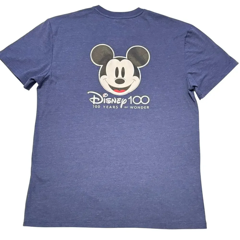 Disney 100 Mickey Mouse Mens Shirt Size Large Blue Short Sleeve Graphic T Shirt
